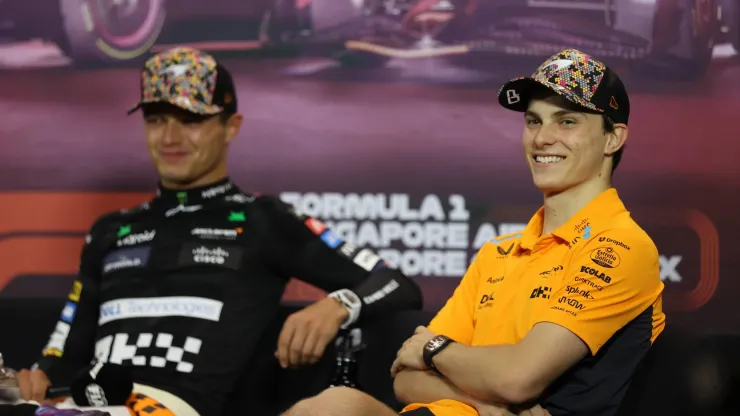 Oscar Piastri e Lando Norris em coletiva no Marina Bay
