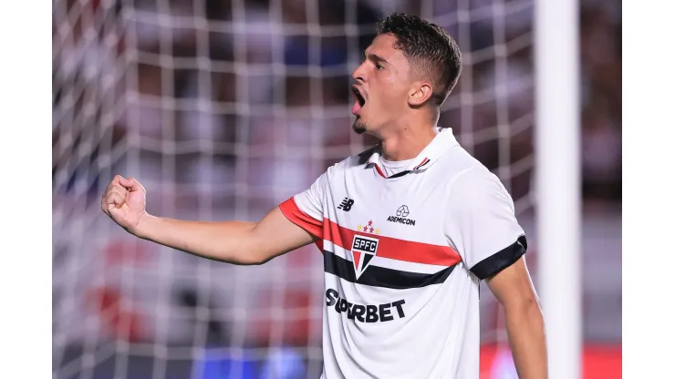 Pablo Maia, jogador do Sao Paulo comemora gol durante partida contra o Novorizontino no estadio Morumbi pelo campeonato Paulista 2024
