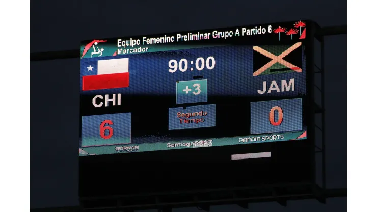 VALPARAISO, CHILE Ð OCT 28: El marcador electrnico del estadio, muestra el resultado final del partido, con triunfo para Chile 6×0 ante Jamaica durante el partido del grupo A del futbol femenino en los Juegos Panamericanos Santiago 2023 en el Estadio Elias Figueroa el 28 de octubre en Valparaiso, Chile./The stadium s electronic scoreboard shows the final result of the match, with Chile winning 6×0 against Jamaica during the womens group A football match at the Santiago 2023 Pan American Games at Elas Figueroa Stadium on October 28 in Valparaiso, Chile. Foto de Manuel Lema O/Santiago 2023 va Photosport Dia 9, Futbol Femenino, Chile vs Jamaica / Day 9, Women s soccer, Chile vs Jamaica
