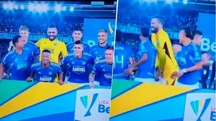 El curioso y viral gesto de Álvaro Montero en la foto de Millonarios