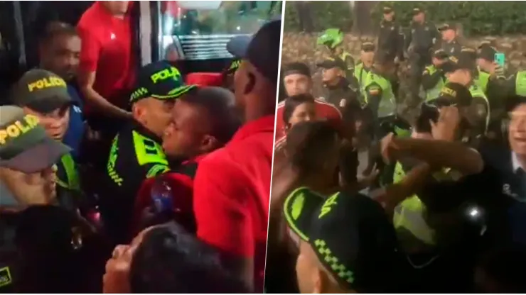 Jugadores de América se fueron a los golpes con la Policía de Barranquilla en el Metropolitano.
