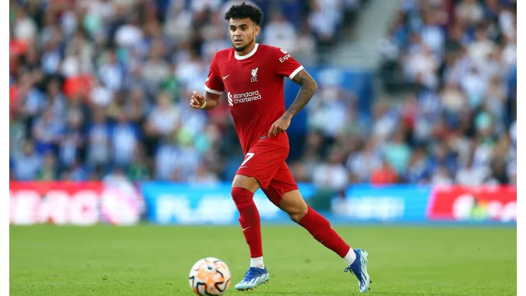 BRIGHTON, ENGLAND - OCTOBER 08: Luis Diaz of Liverpool in action during the Premier League match between Brighton & Hove Albion and Liverpool FC at American Express Community Stadium on October 08, 2023 in Brighton, England. (Photo by Bryn Lennon/Getty Images)
