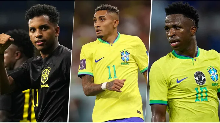 Rodrygo, Raphinha y Vinicius Jr., delanteros de la Selección de Brasil.
