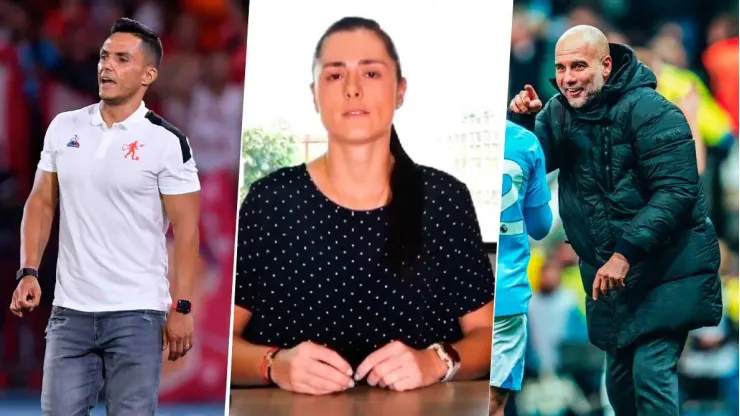 Lucas González, Marcela Gómez y Pep Guardiola.
