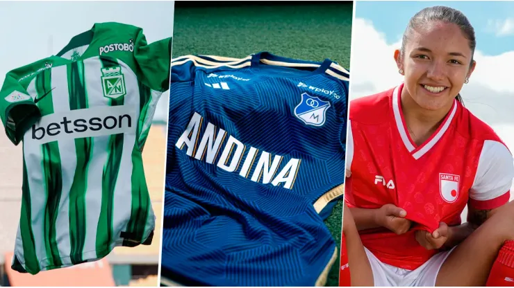 Las nuevas camisetas de Nacional, Millonarios y Santa Fe para 2024.
