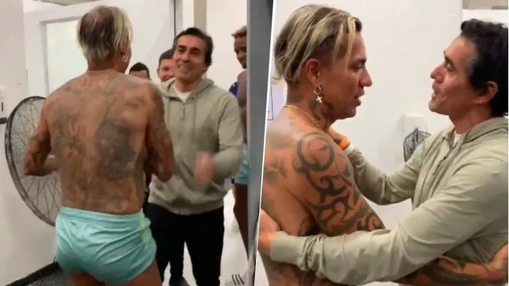 Dayro Moreno y Sergio Galván Rey en el camerino del Once Caldas.
