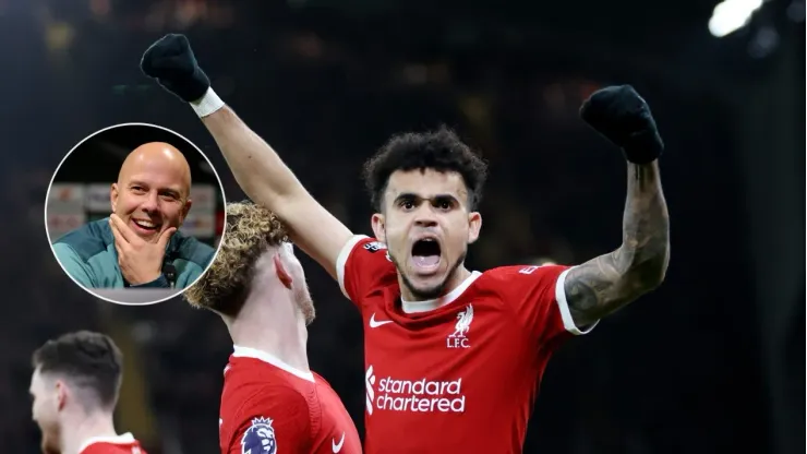 Luis Díaz celebrando un gol con el Liverpool.
