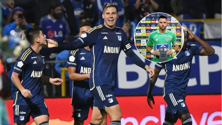 Jun Pablo Vargas de Millonarios, festejando su gol ante Fortaleza.
