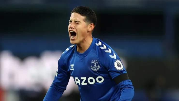 James Rodríguez con la camiseta del Everton.
