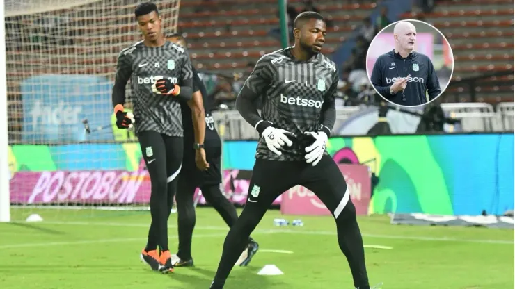 Arqueros de Atlético Nacional en el entrenamiento.
