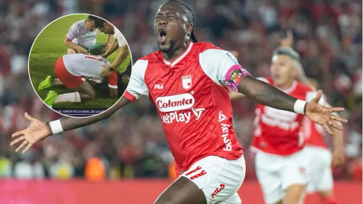 Hugo Rodallega celebrando el gol con Independiente Santa Fe.
