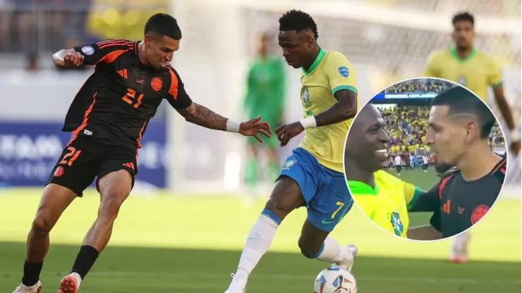 Daniel Muñoz y Vinícius Júnior en Colombia vs. Brasil por la Copa América 2024.
