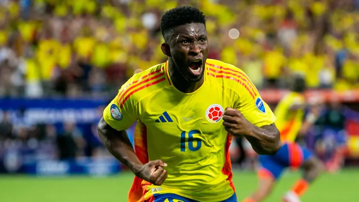 Jefferson Lerma festejando su gol en la CONMEBOL Copa América ante Uruguay.
