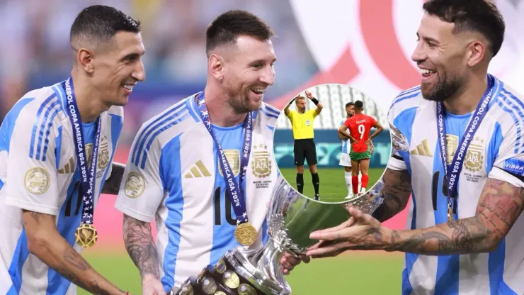 Lionel Messi con Di María y Otamendi.
