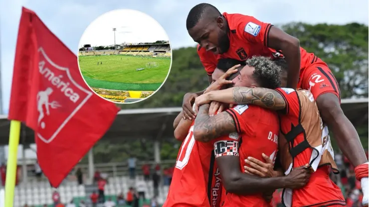 Jugadores de América de Cali celebrando su gol en la Liga Colombiana II-2024.
