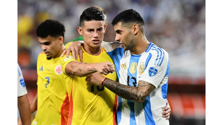 Copa America USA 2024 Argentina vs Colombia - Final James Rodriguez L of Colombia and Cristian Romero of Argentina during Final match between Argentina and Colombia as part of CONMEBOL Copa America USA 2024 at Hard Rock Stadium on July 14, 2024 in Miami Gardens, Florida, United States. MIAMI GARDENS FLORIDA UNITED STATES PUBLICATIONxNOTxINxMEXxCHNxRUS Copyright: xDavidxLeahx 20240714220302_CA_2024_F_ARG_COL_RODRIGUEZ329
