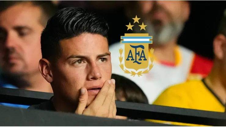 James Rodríguez y el escudo de la AFA.
