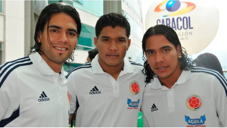 Radamel Falcao, Teófilo Gutiérrez y Dayro Moreno juntos en la Selección Colombia.
