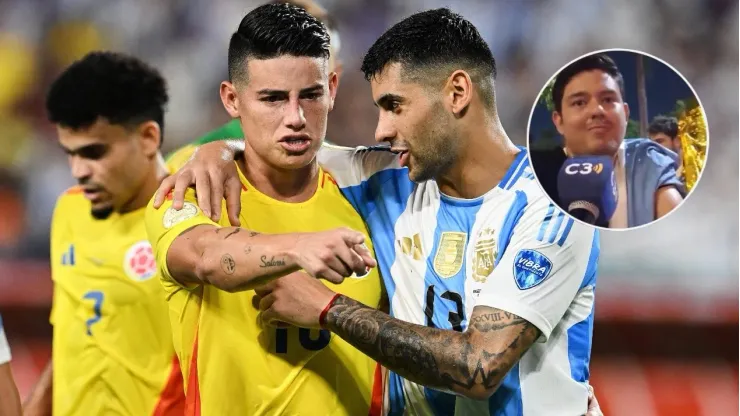 James Rodríguez y Cuti Romero en Colombia vs. Argentina en la Copa América 2024.
