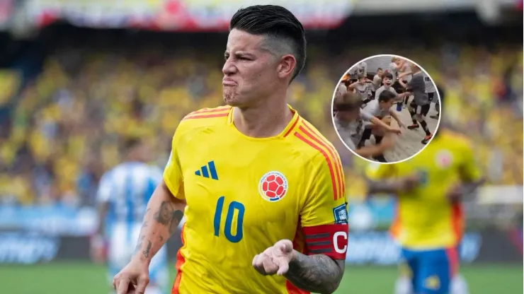 James Rodríguez festejando su gol con Colombia ante Argentina.
