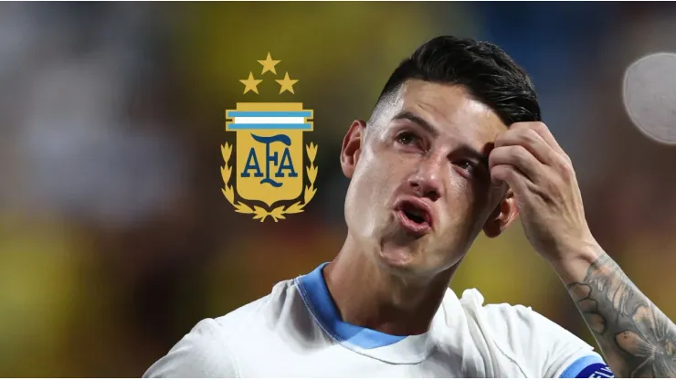 El escudo de la AFA y James Rodríguez.
