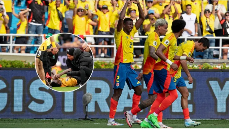 Yerson Mosquera festejando su gol con la Selección Colombia ante Argentina.
