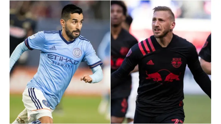 New York City FC vs. New York Red Bulls: Maxi Moralez (left) of the NYCFC and Daniel Royer of the NY Red Bulls (Getty).
