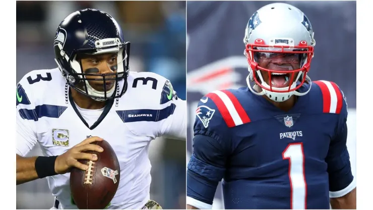 Russell Wilson and Cam Newton will take the gridiron on Sunday Night Football. (Getty)
