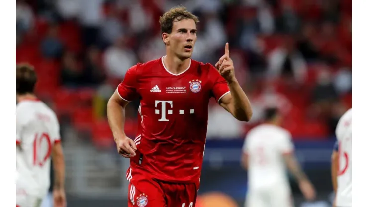 Bayern's Leon Goretzka celebrates after scoring against Sevilla in the UEFA Super Cup 2020 (Getty).
