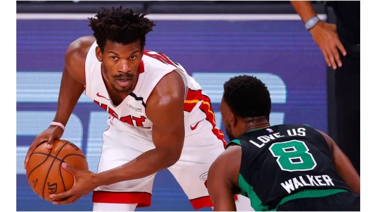 Kemba Walker guarding Jimmy Butler. (Getty)
