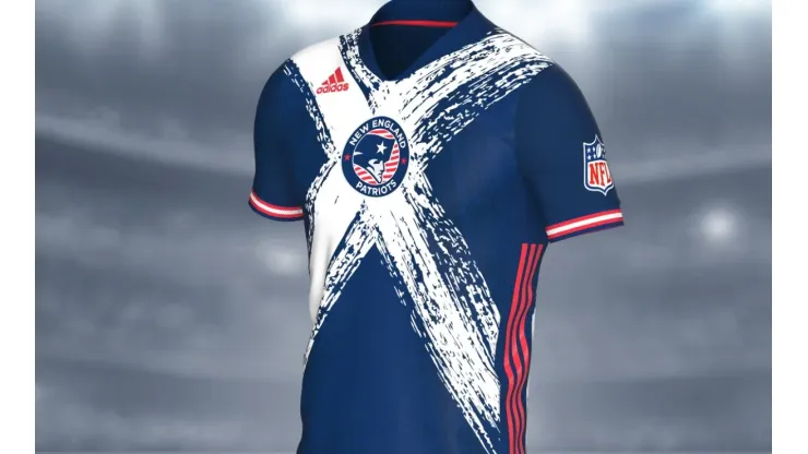 The New England Patriots soccer jersey is inspired by the team name and American flag.
