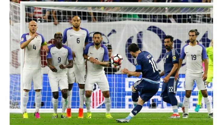 Messi became Argentina’s all-time leading scorer with a sensational free-kick goal against the United States. (Getty)
