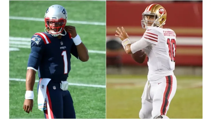 Cam Newton (left) and Jimmy Garoppolo. (Getty)
