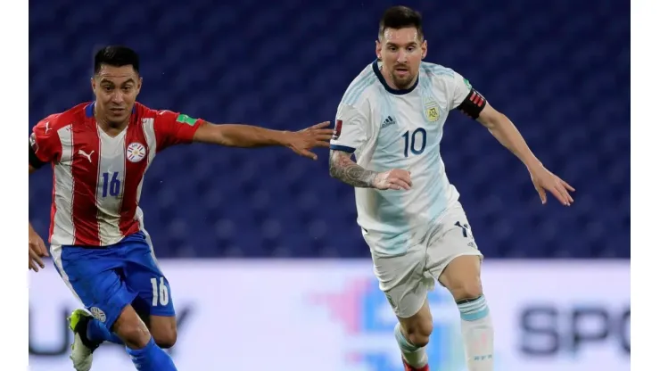 Lionel Messi (right) scored the 2-1 for Argentina before VAR reverted it. (Getty)
