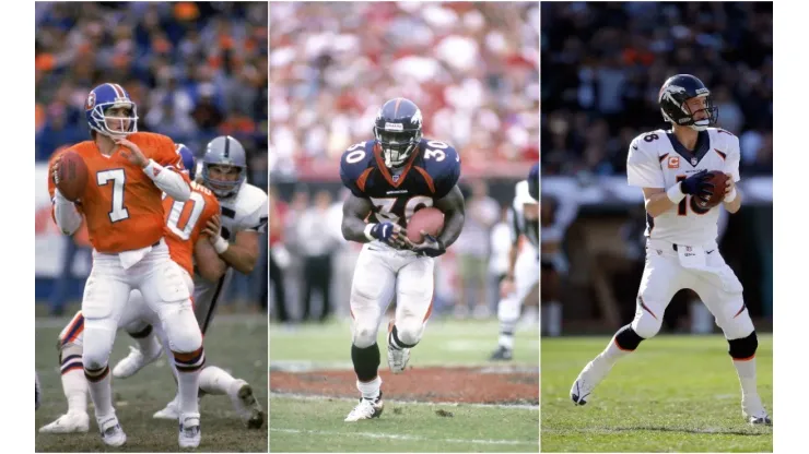 John Elway, Terrell Davis, and Peyton Manning (Getty)
