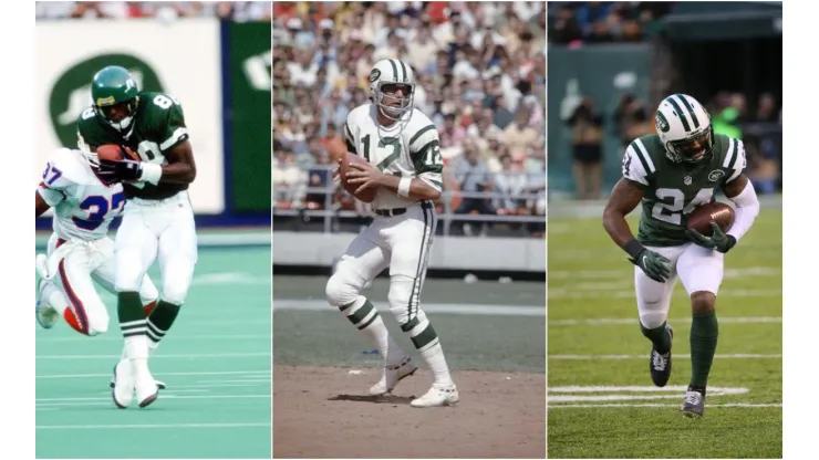 Al Toon, Joe Namath, and Darrelle Revis (Getty)
