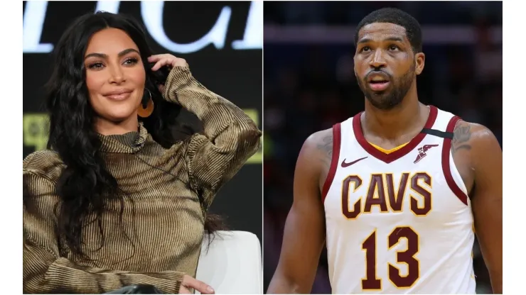 Kim Kardashian (left) & Tristan Thompson. (Getty)
