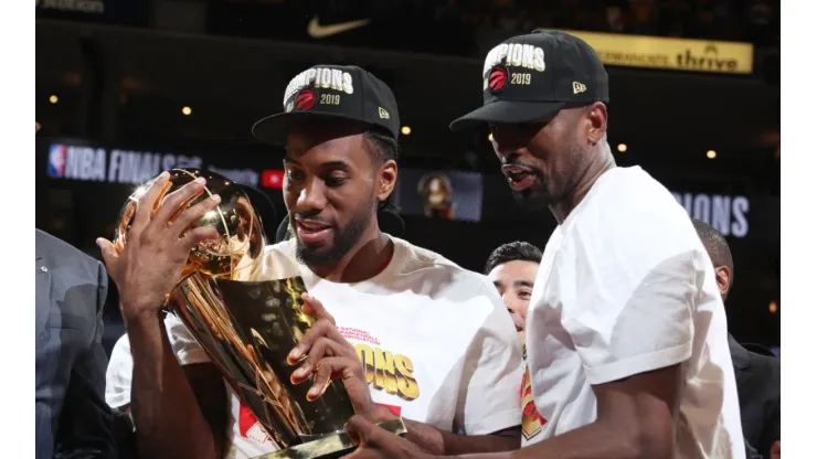 Kawhi Leonard and Serge Ibaka after the 2019 NBA Finals. (Getty)
