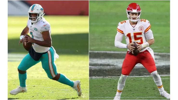 Tua Tagovailoa (left) and Patrick Mahomes (right). (Getty)
