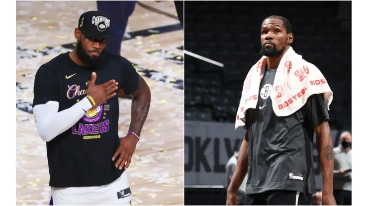 LeBron James was happy to see KD finally back. (Getty)
