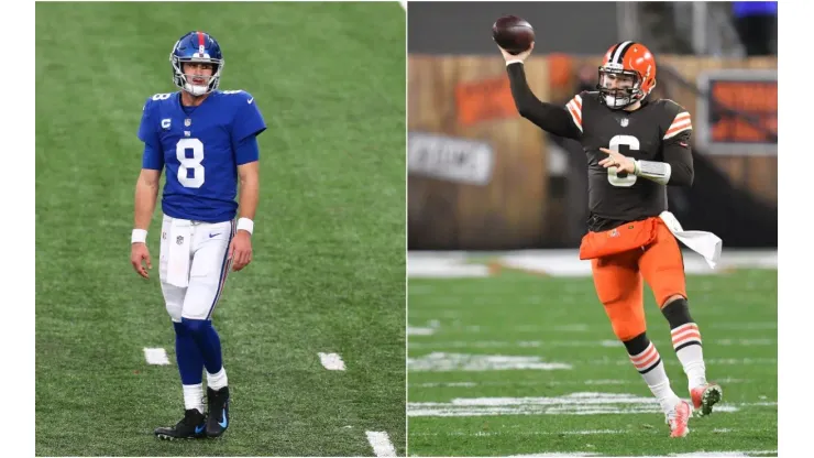 Daniel Jones (left) and Baker Mayfield (right). (Getty)
