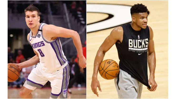 Bogdan Bogdanovic (left) and Giannis Antetokounmpo (right). (Getty)
