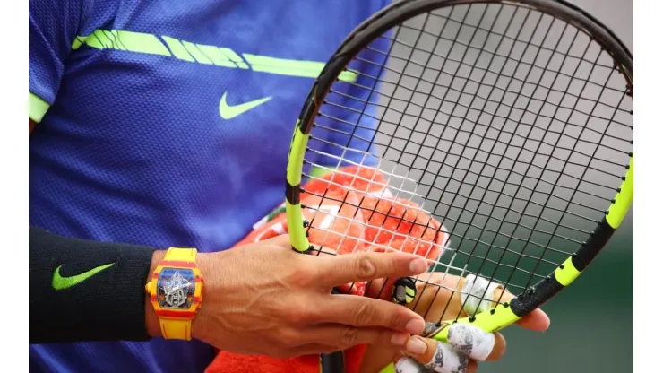 Rafael Nadal of Spain adjusts his racquet. (Getty)
