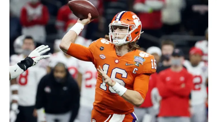 Trevor Lawrence during a college game with Clemson. (Getty)
