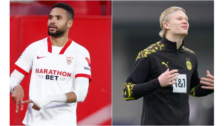 Sevilla's Youssef En-Nesyri (left) and Erling Haaland (right). (Getty)
