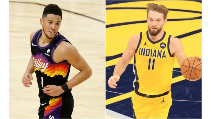 Devin Booker (left) & Domantas Sabonis. (Getty)
