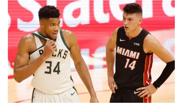 Giannis Antetokounmpo & Tyler Herro. (Getty)
