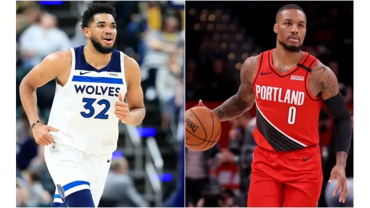 Karl-Anthony Towns (left) & Damian Lillard. (Getty)
