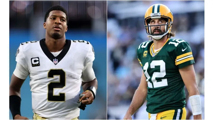 Jameis Winston (left) & Aaron Rodgers. (Getty)
