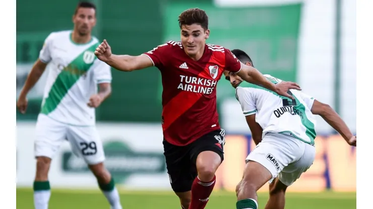 River Plate ace Julian Alvarez in action during a game against Banfield in the Copa de la Liga Profesional.
